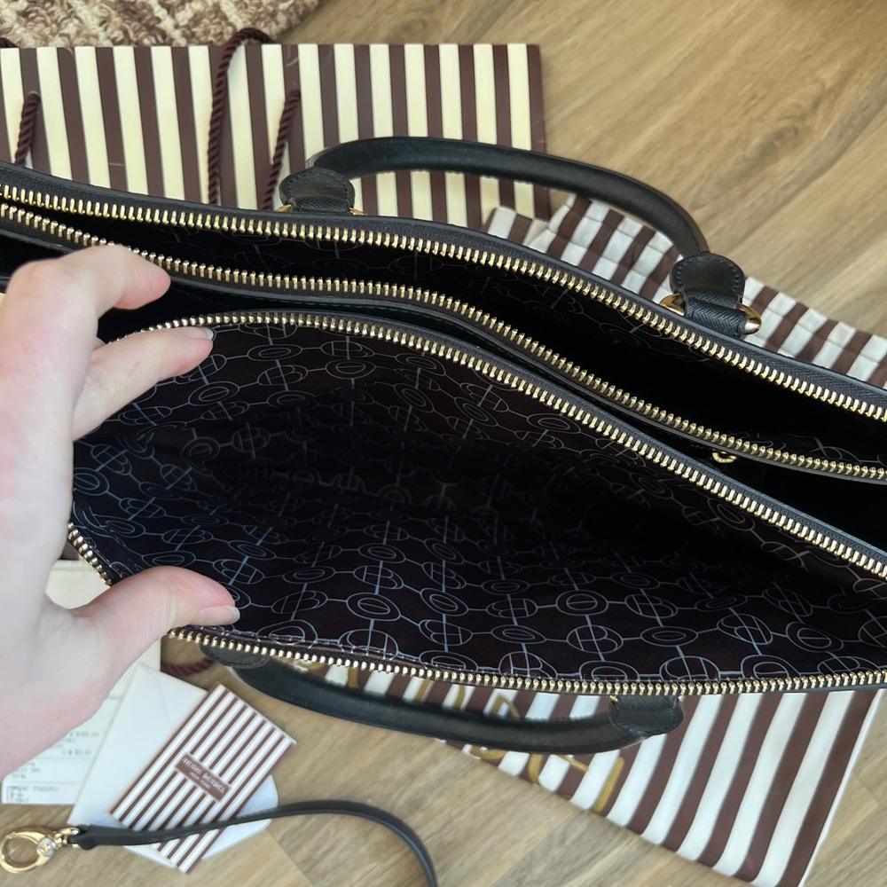 Henri Bendel Black West 57th Carryall Satchel with Gold Accents - Picture 9 of 14
